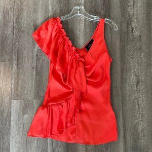 Luluvia Orange-Red Sleeveless Ruffle Top